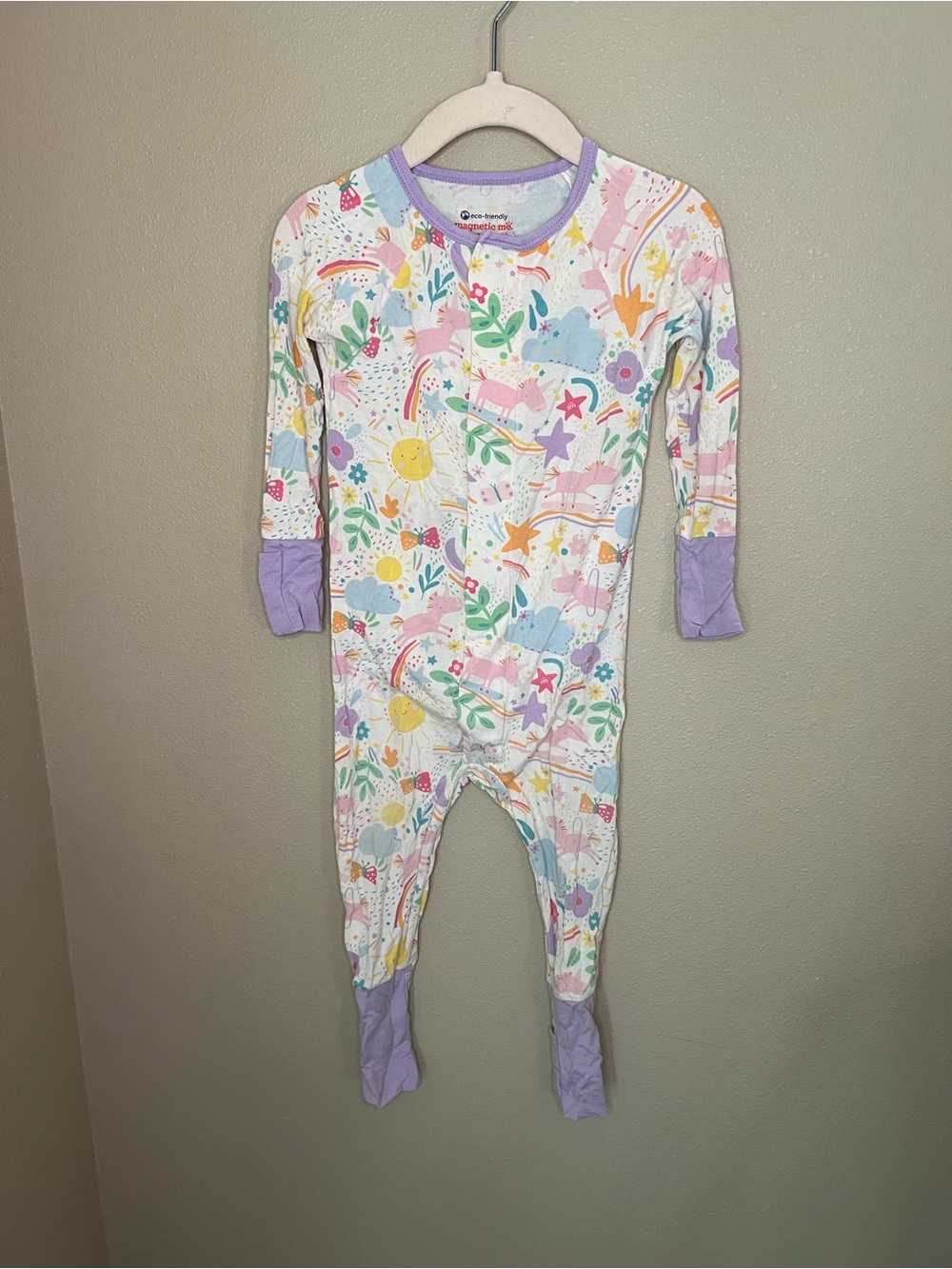 Magnetic Me 12-18m Unicorn & Rainbow One-Piece Pajamas w/Light Purple Trim